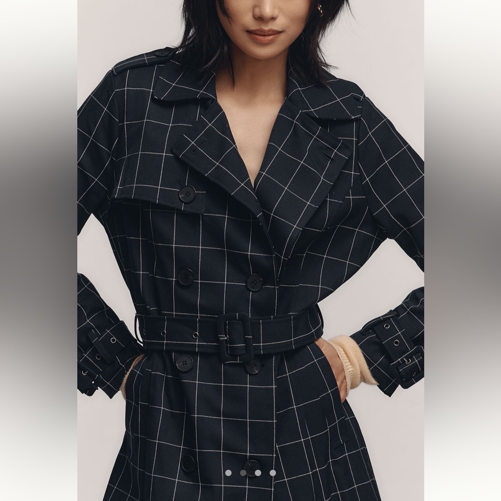 NWT Anthropologie Ellen Tracy Windowpane Trench Coat